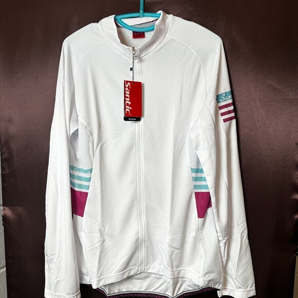 NWT Santic Olivia Women's XS-2XL White Cycling Jersey Long Sleeve Full Zip, Rear - Picture 1 of 12